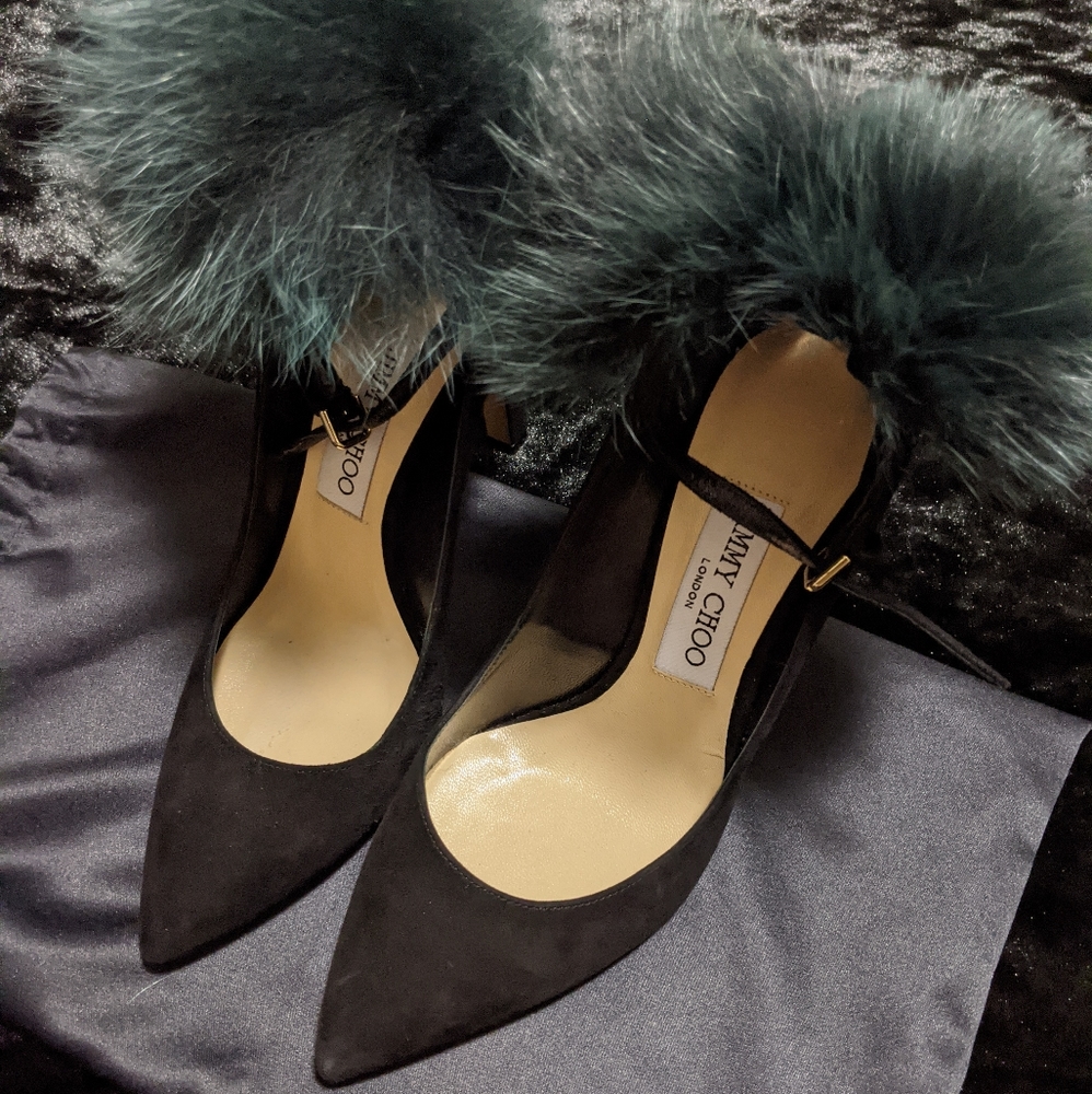 Jimmy Choo Black Suede Shoes with Detachable Green Fur – Chic & Glamorous - Picture 3 of 8